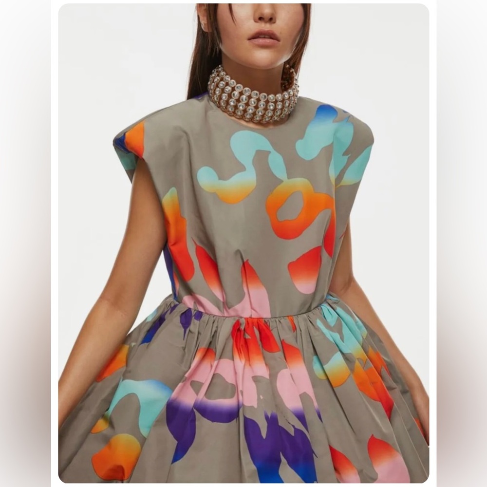 H&M Studio A/W 2021 gray/multi colored balloon skirt mini dress.